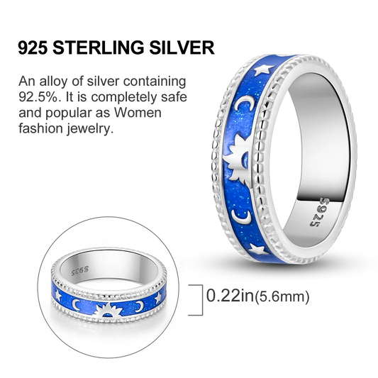 Blue Zircon Evil Eye Palm Star Moon Ring in 925 Sterling Silver for Women Wedding Jewelry Gifts LKTR224