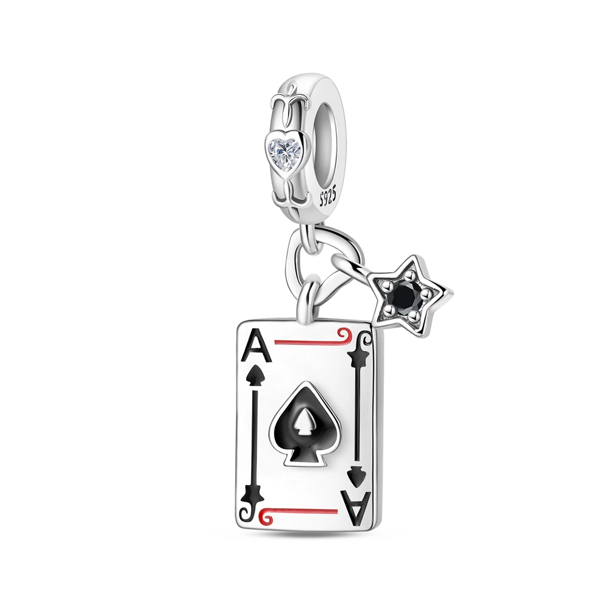 Original 925 Sterling Silver Playing Card Charms Pendant Poker Joker Hearts Spades Crown Bead Jewelry for Bracelets and Necklaces