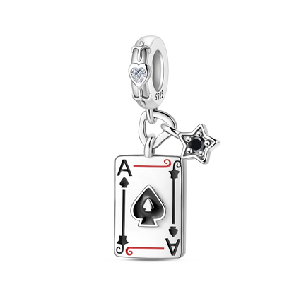 Original 925 Sterling Silver Playing Card Charms Pendant Poker Joker Hearts Spades Crown Bead Jewelry for Bracelets and Necklaces