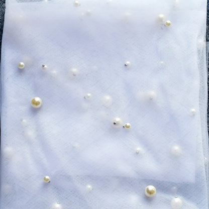 Pearls Bridal Veil Soft 1 Tier Beaded Wedding Veil Cathedral Length with Comb Elegant Wedding Accessories