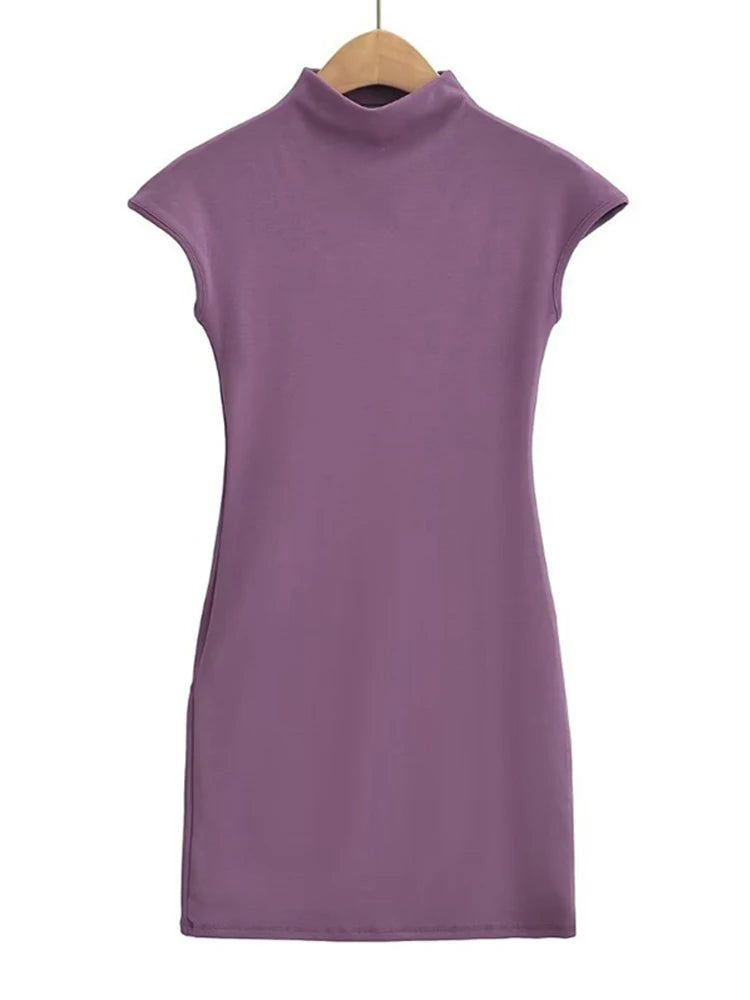 Knit Mini Dress for Women Short Sleeve Pink Bodycon Vintage