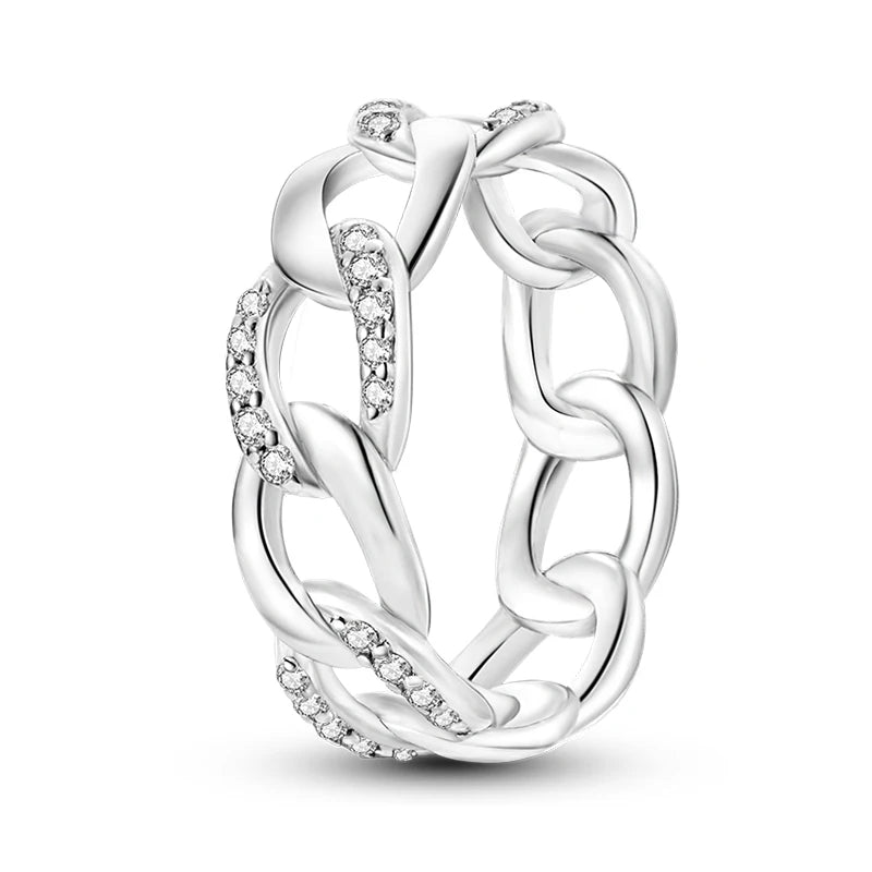 Women's Classic Geometric 925 Sterling Silver Ring with Overlapping Zircon KJR078