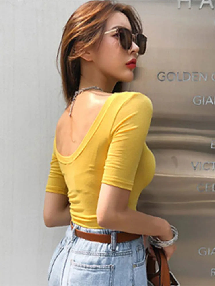 2024 Summer Slim Cotton Stretch O Neck Tee For Women