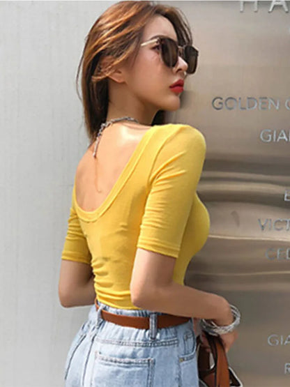 2024 Summer Slim Cotton Stretch O Neck Tee For Women