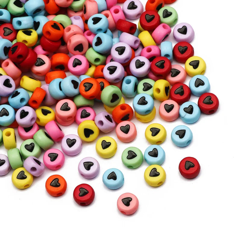 Chic Black Acrylic Beads with Gold Heart Design for Jewelry Crafting
