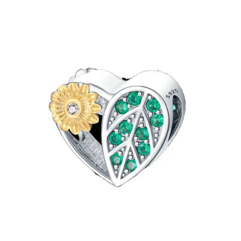 925 Sterling Silver Green Clover Pendant for European Bracelet Charms Women Jewelry B4204