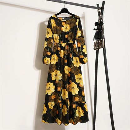 Spring Summer Women Maxi Dresses Casual Full Sleeve Floral 19