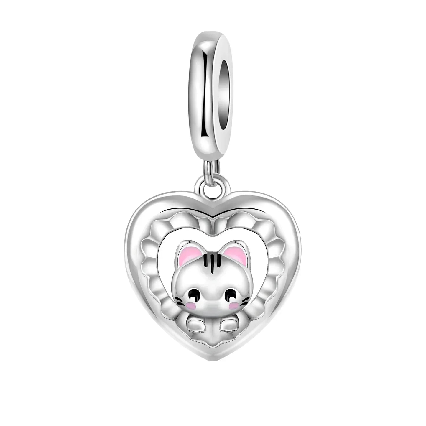 Sparkling Birthstone Heart Charm 925 Sterling Silver Pendant Bead for Mom DIY Jewelry Gift