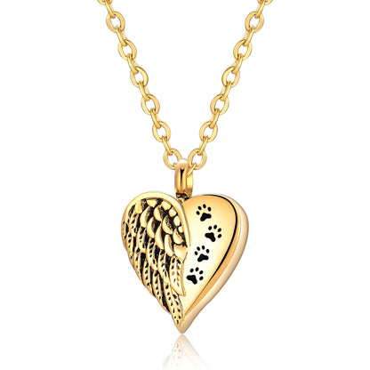 Customized Stainless Steel Angel Wing Heart Urn Necklace Memorial Keepsake Jewelry
