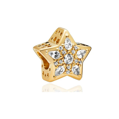 Gold Plated Pink Daisy And Clear Heart Charm Bead 925