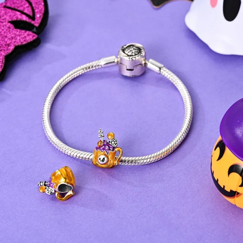 925 Sterling Silver Halloween Charms Pumpkin Ghost Witch Hat Pendant Beads for DIY Bracelet Necklace
