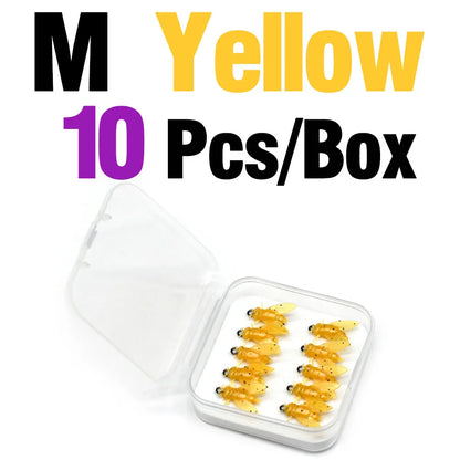 MNFT Mini Bionic Fly Fishing Bait Fly Hook Soft Bait Gear M Yellow 10Pcs