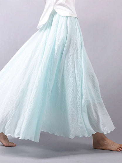 Elegant High Waist Linen Maxi Skirt Two Layer Summer Casual