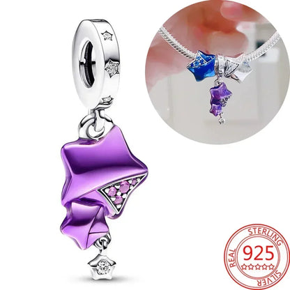Sterling Silver Purple Murano Pansy Flower Dangle Charm for Women Bracelet and Necklace Jewelry Gift