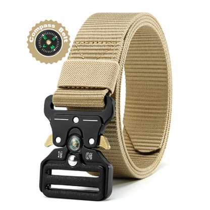 Men's Belt Outdoor Multi Function Compass High Quality Canvas khaki 125cm