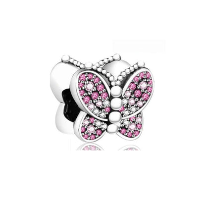 Pink Butterfly Axolotl Dangle Beads For 925 Silver Bracelet