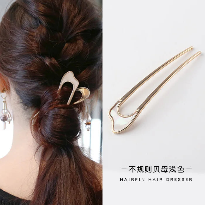 Elegant Turquoise Enamel Shell Hairpin for Women Luxury Metal U Shape Hair Stick