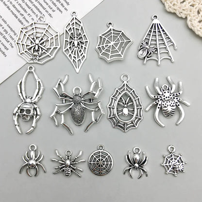 Antique Silver Spider Charms Set for DIY Halloween Jewelry Crafting