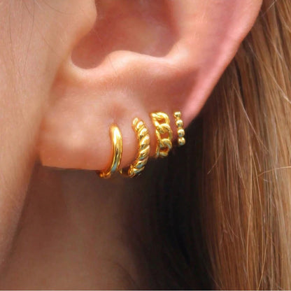4PCS Gold Plated Stainless Steel Cubic Zirconia Star Leaves Hoop Earrings Set for Women