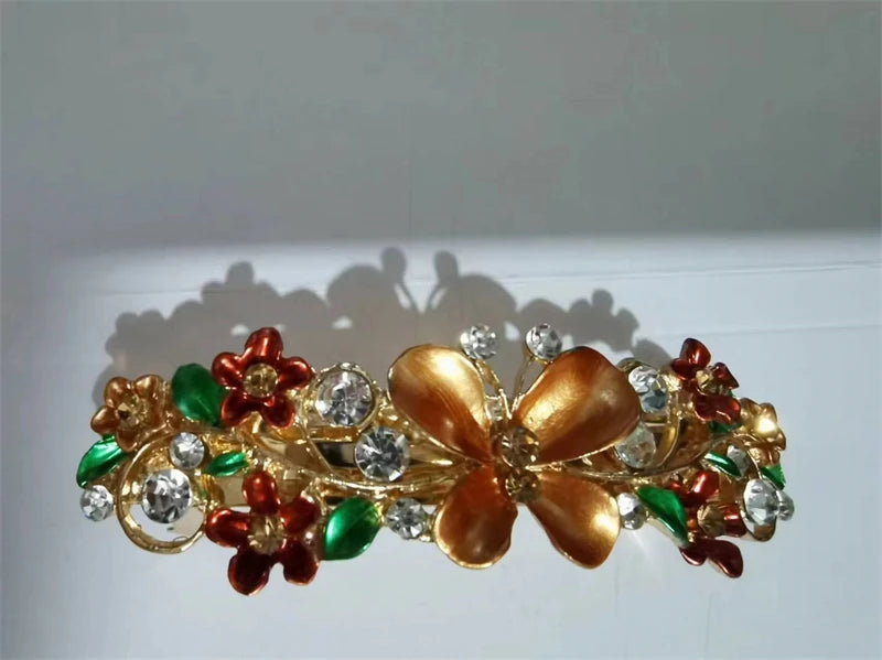 Elegant Red Crystal Flower Bow Hairpin With Vintage Blue Rhinestones