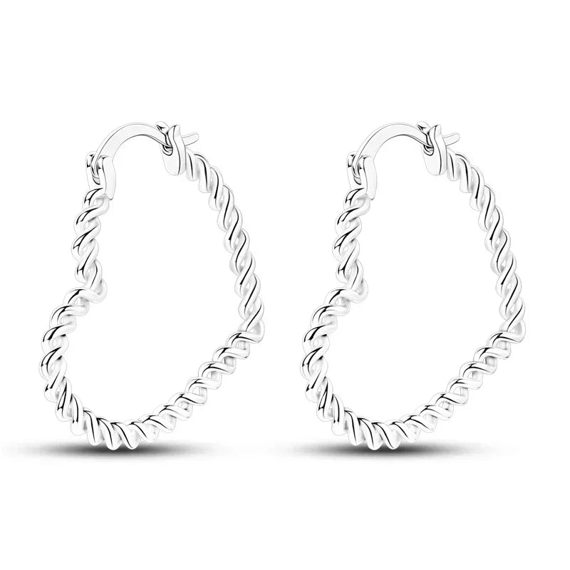 Luxury 925 Sterling Silver Chunky Hoop Earrings with Big Heart Zircon Accents for Women Wedding Party Jewelry Gifts