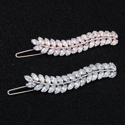 Elegant Cubic Zirconia Leaf Hair Clips for Bridal and Wedding Style