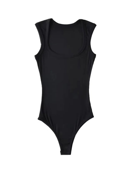 Ladies Slim Square Collar Retro Bodysuit Jumpsuit Backless