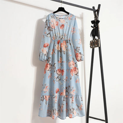 Spring Summer Women Maxi Dresses Casual Full Sleeve Floral 16