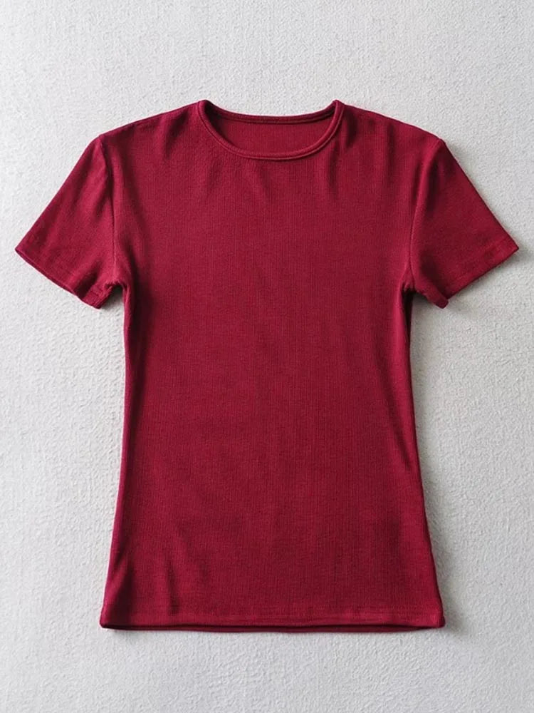 Slim Cotton Blend Cropped Tee For Women O Neck Summer