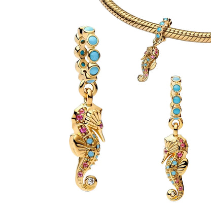 Original 925 Sterling Silver Ocean Pearl Shell Octopus Charm Bead Jewelry Set for Summer Romantic Style