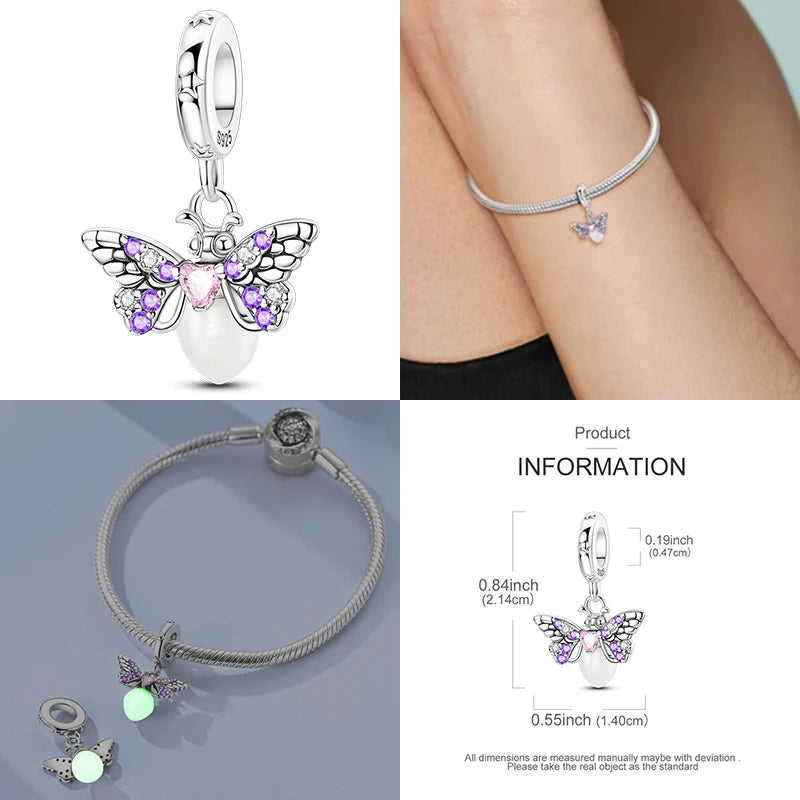 925 Sterling Silver Mom Heart Puzzle Charm Bead Luminous