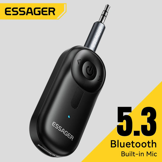 Essager Bluetooth 5.3 Audio Receiver with 3.5mm AUX Jack for Car Speakers Headsets Tablets and Laptops