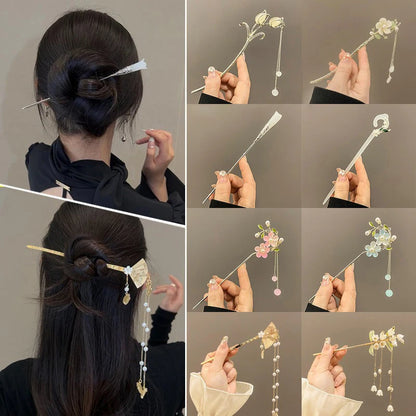 Elegant Chinese Tassel Hair Stick Floral Design Hairpin for Women