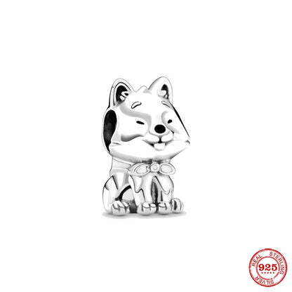 Sterling Silver Paw Print and Bone Charm Bead for Pet Bracelet Jewelry B510