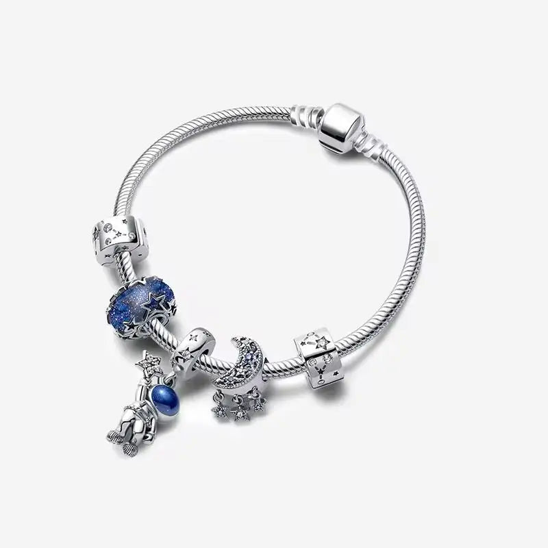 925 Silver Galaxy Charms Bracelet with Starry Sky Beads and Planetary Motifs