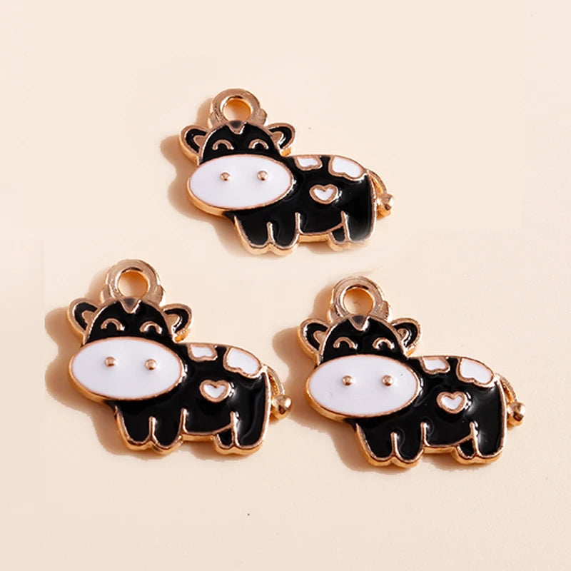10 Pieces Mixed Cute Animal Charms Enamel Butterfly Cow Snail Cat Rabbit Deer Pendants for DIY Jewelry Making