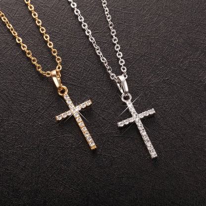 Cross Pendant Adjustable Necklace for Women with Rhinestone Inlay