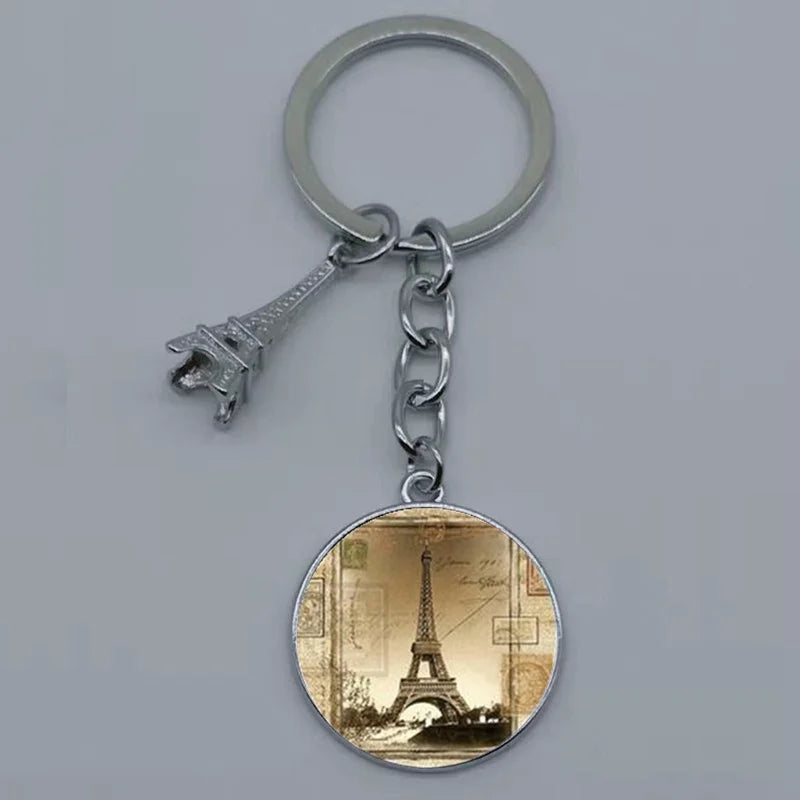 Paris Eiffel Tower Glass Pendant Keychain for Women with Artistic Design