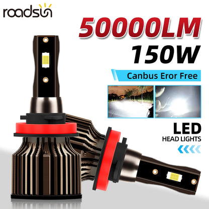 Brilliant White 6000K Turbo Auto Headlights 150W Dual Pack - Universal Fit for H11 H7 H4 Models