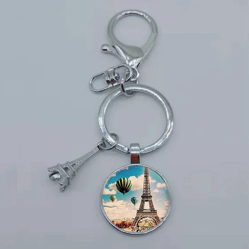 Paris Eiffel Tower Glass Pendant Keychain for Women with Artistic Design