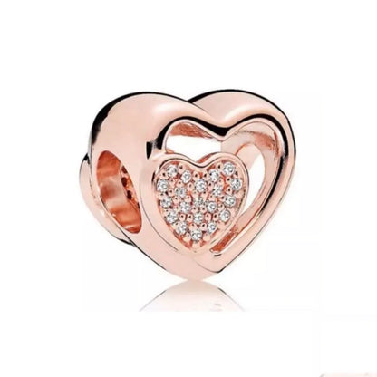 Rose Gold Padlock Heart Key Pendant Necklace for Women 925 Silver with Zircon Beads P513