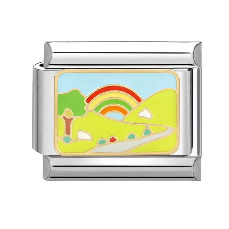 Y2K Green Series Italian Charm Bracelet Links with Camera Woods Flowers Designs in Stainless Steel