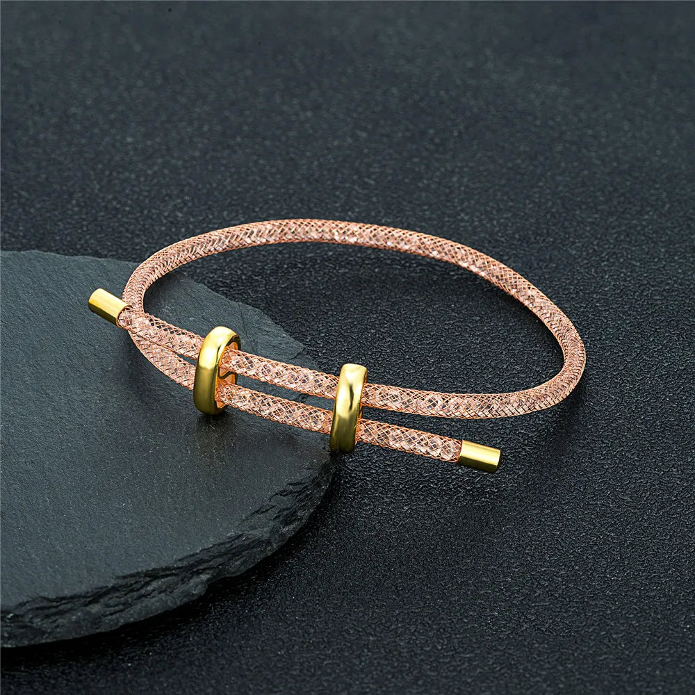Elegant Crystal Mesh Couple Bracelet Set for Men and Women - Waterproof Friendship Jewelry Gift