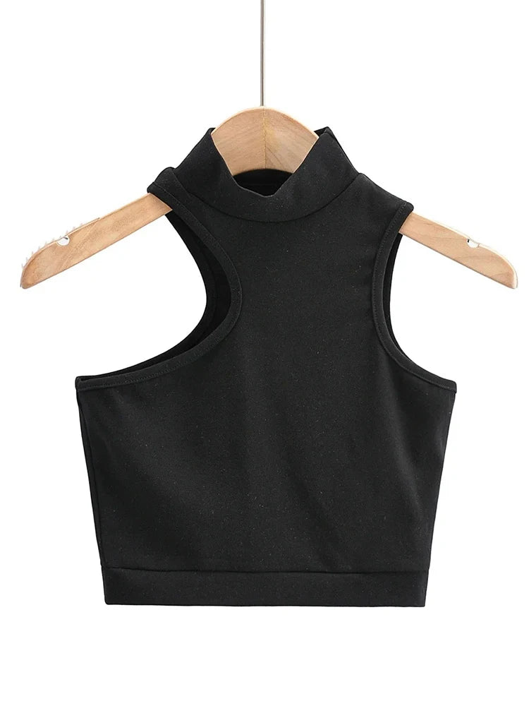High Neck Asymmetric Cutout Crop Tank Top Active For Women