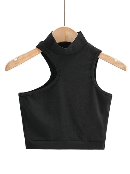 High Neck Asymmetric Cutout Crop Tank Top Active For Women