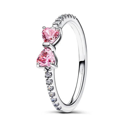 Original 925 Sterling Silver Heart Crown Bow Moon Shell Colorful Crystal Ring for Women Fine Jewelry Gift XR185
