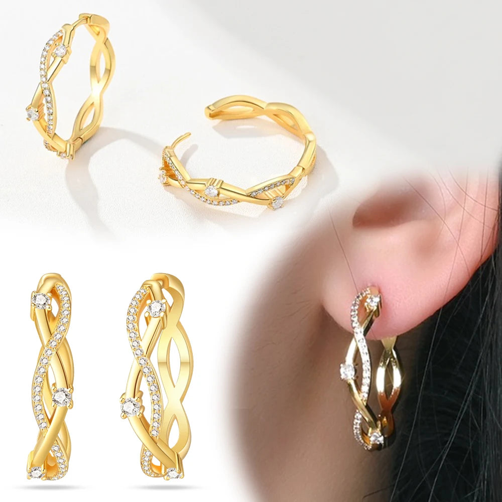 Elegant 925 Silver Twist Zircon Hoop Earrings for Women - Ideal Engagement or Birthday Gift