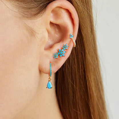 Elegant Zircon Water Drop Earrings Set for Women Stainless Steel Floral Hoops