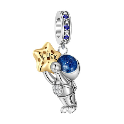 Original 925 Sterling Silver Blue Zircon Space Charms Aircraft Planet Astronaut Beads for DIY Necklace and Bracelet Jewelry Gift