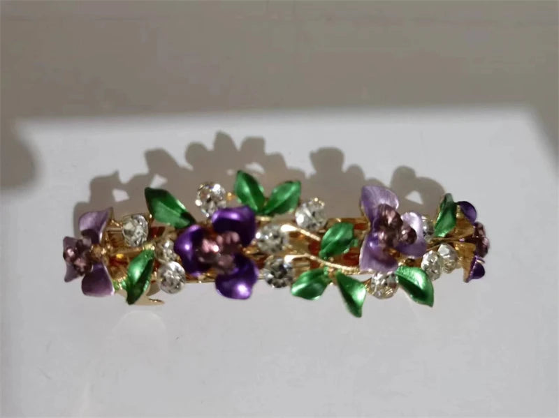 Elegant Red Crystal Flower Bow Hairpin With Vintage Blue Rhinestones